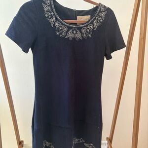 Navy Dress with Embroidered Details
